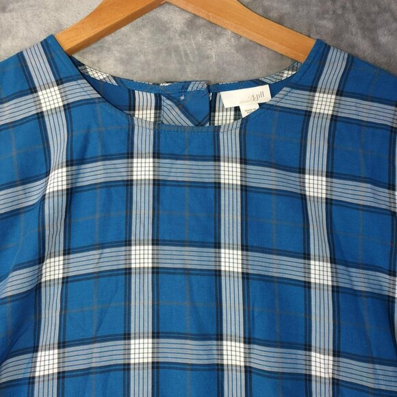 J. Jill Women M Blue Plaid Atlantic Plaid Timeless Tartan Vibe Relaxed Comfy Top - Picture 8 of 12